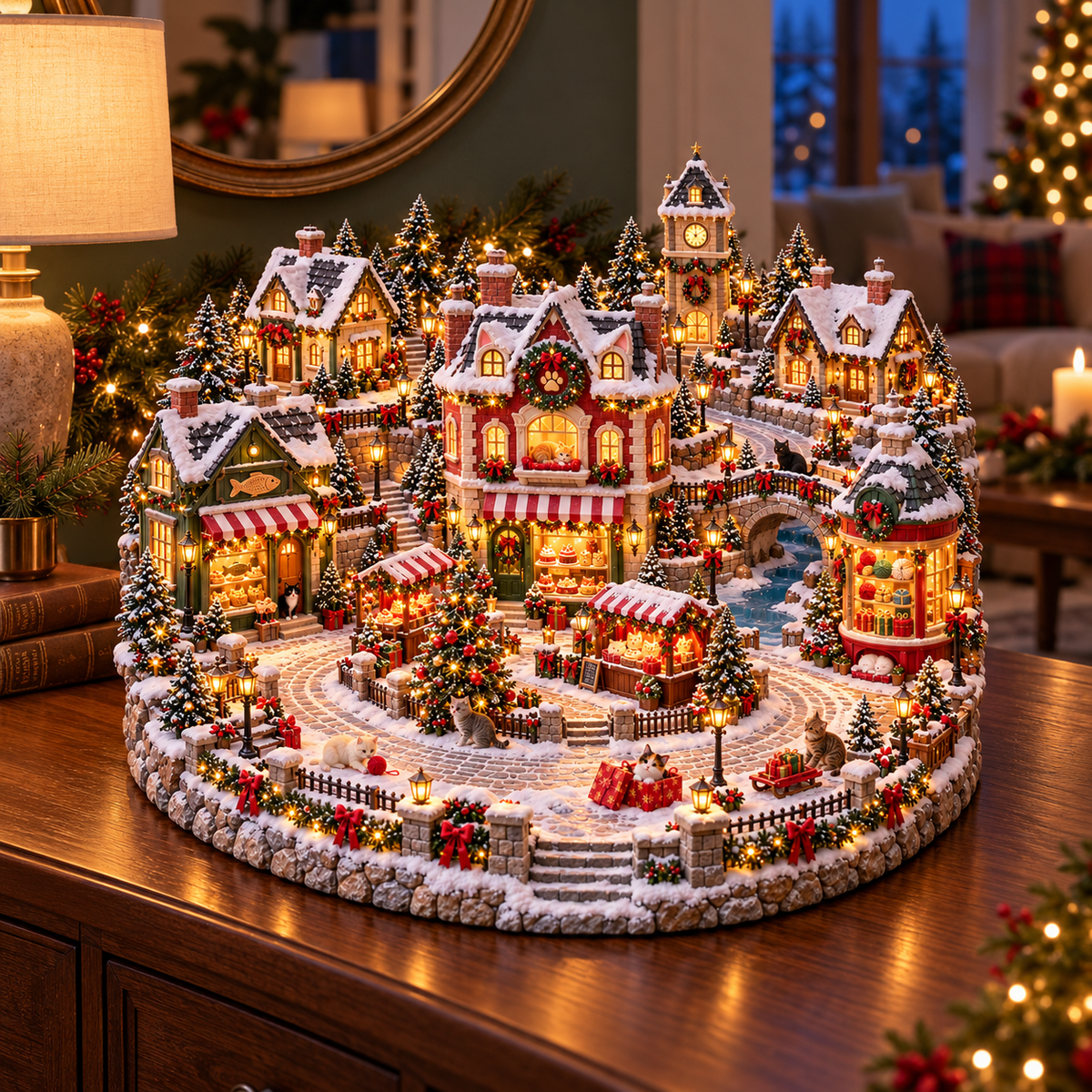 🔥 Last Day 50% OFF-🐱Glowing Christmas Cat Town 🎄 — A festive scene for cat lovers 🐈✨