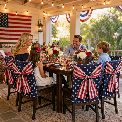 🎆 American Flag Chair Covers with Patriotic Bow for Independence Day Decor