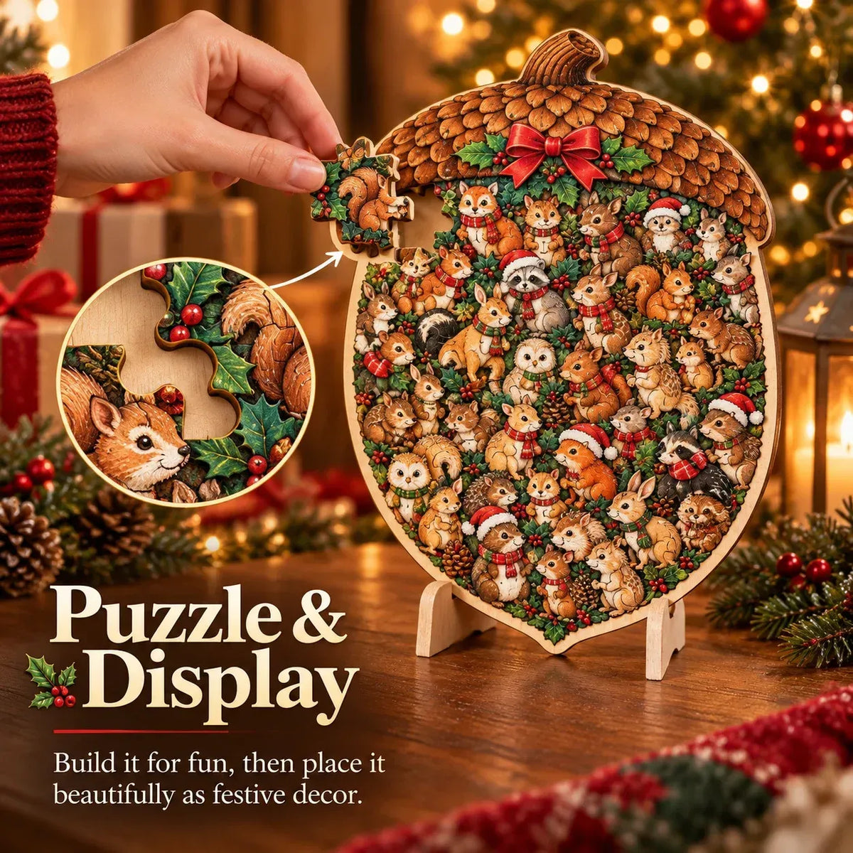 ⏳ Last Day 49% OFF –🎄🧩 Wooden Christmas Puzzle with Stand