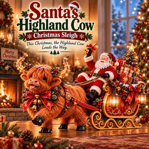 💥LAST DAY 50% OFF🐮🎅 Santa’s Highland Cow Christmas Sleigh
