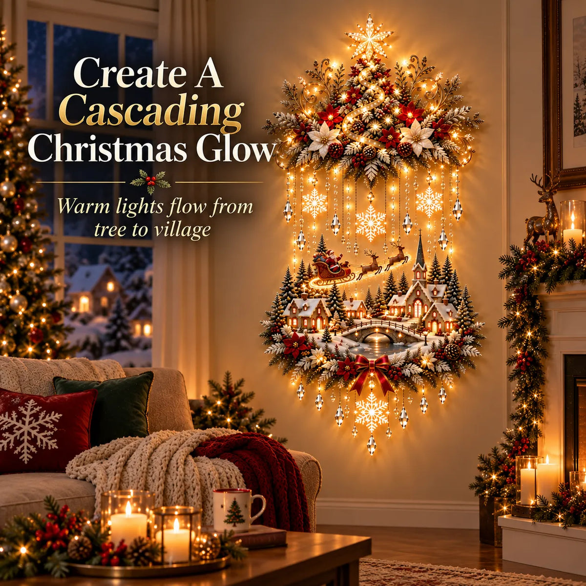 ⏰ LAST DAY 49% OFF - 🎄 Illuminated Christmas Tree & Village Wall Hanging