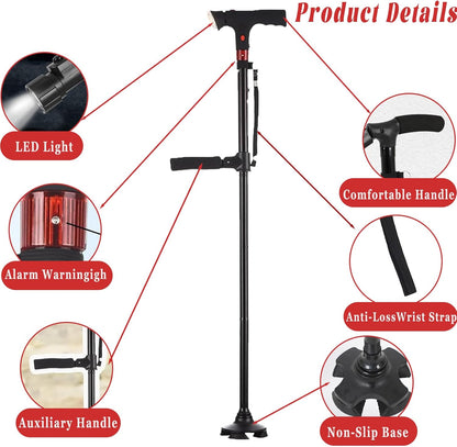 2026 New Smart Walking Cane, Upgrade Smart Walking Canes for Men Women with Alarm, with Light, Foldable Dual Handles, Adjustable Canes for Elderly