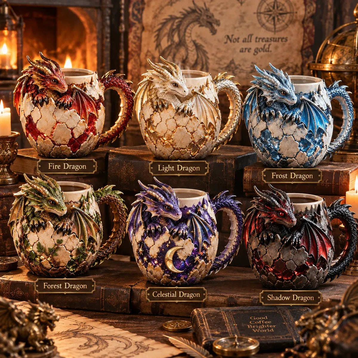 🐉 Dragonbound RealmsTM Sculpted Dragon Mug Collection | 6 Fantasy Realm Designs with Raised 3D Dragon Details ☕