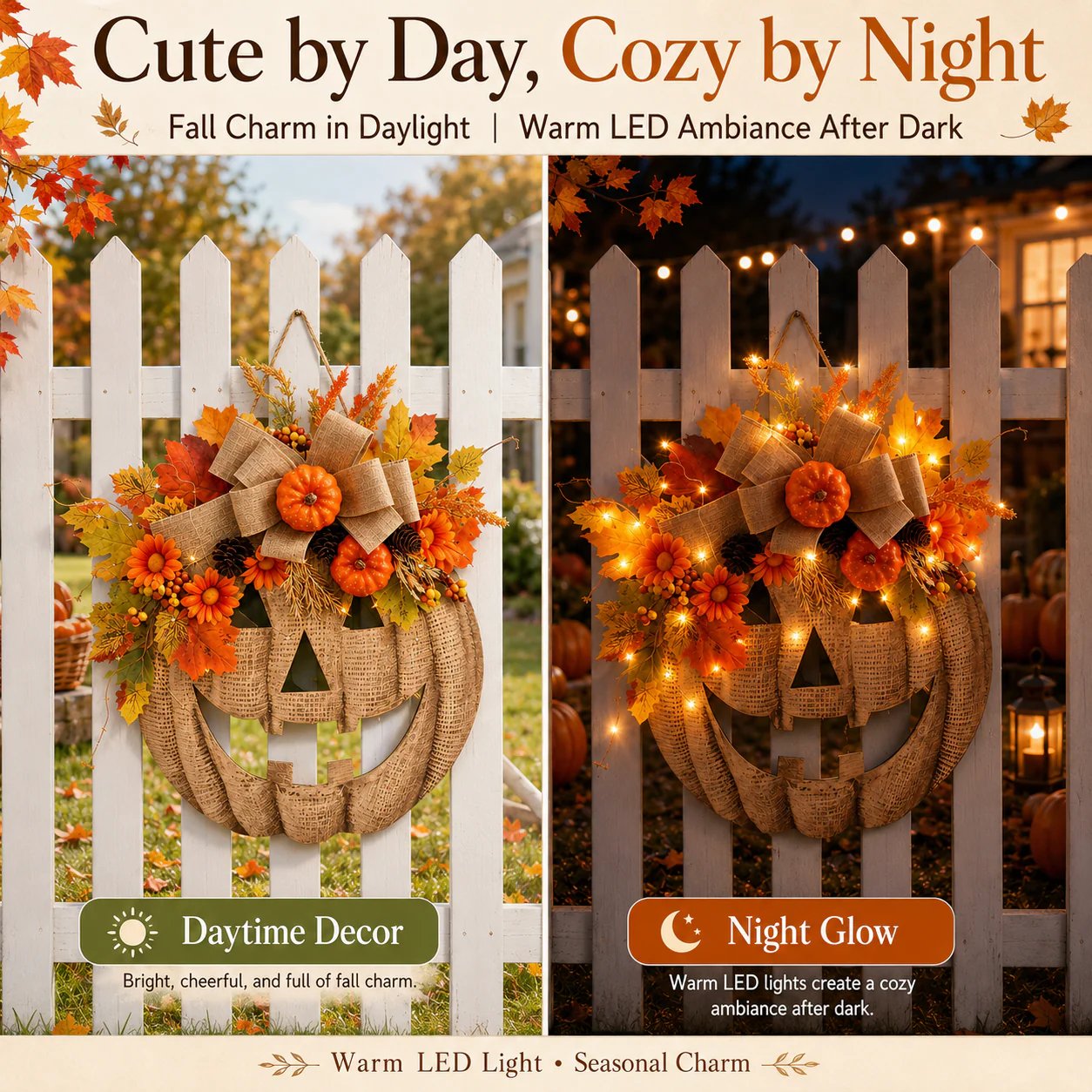 🔥LAST DAY 49% OFF🎃✨Rustic Lighted Burlap Pumpkin Wreath