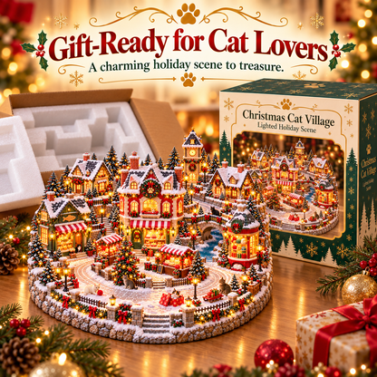 🔥 Last Day 50% OFF-🐱Glowing Christmas Cat Town 🎄 — A festive scene for cat lovers 🐈✨