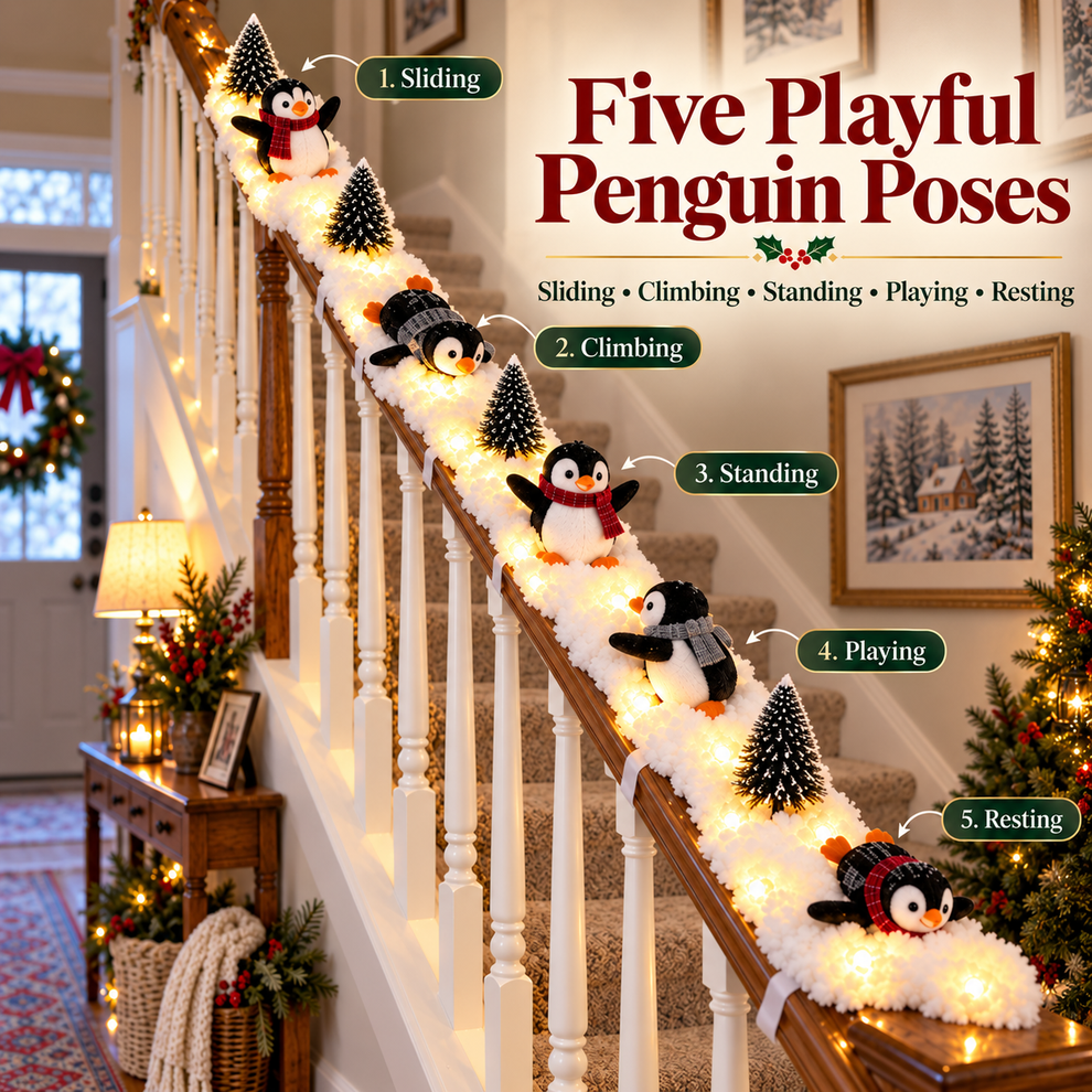 🎄 Christmas Special 50% OFF-🐧Playful Penguin Snowy Stair Railing Decor