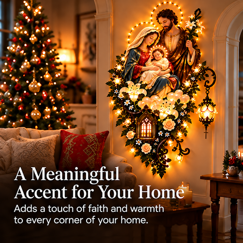 ⏳ Last Day 49% OFF –✨ Glowing Holy Family Floral Wall Decor