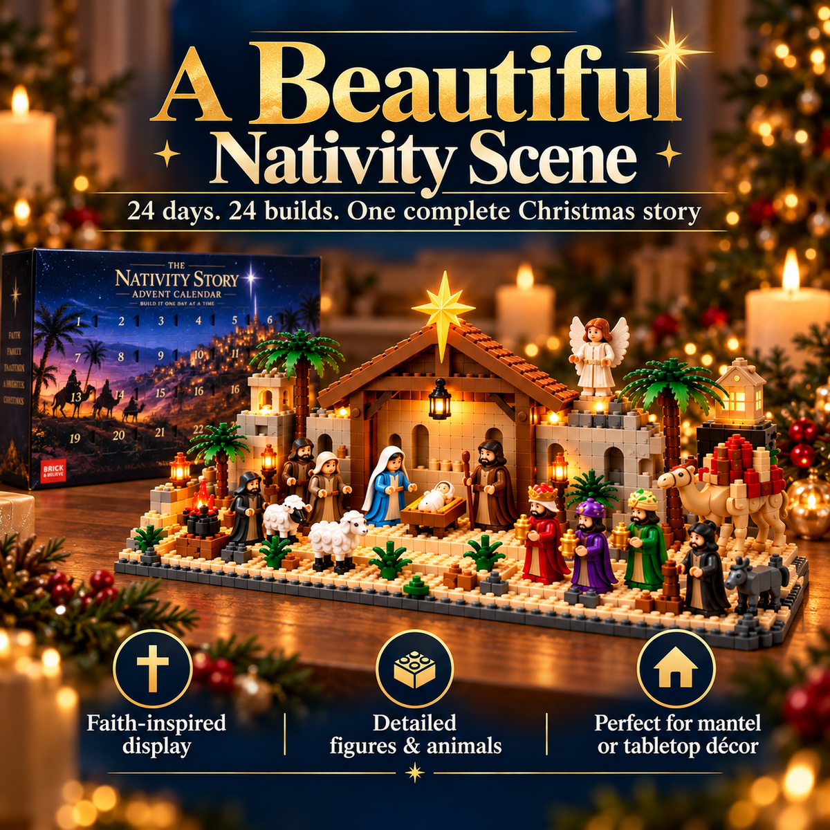 🎄 Last Day 50% OFF-⛪🎅Nativity Building Advent Calendar | 24 Daily Builds to Create a Complete Christmas Scene✝️