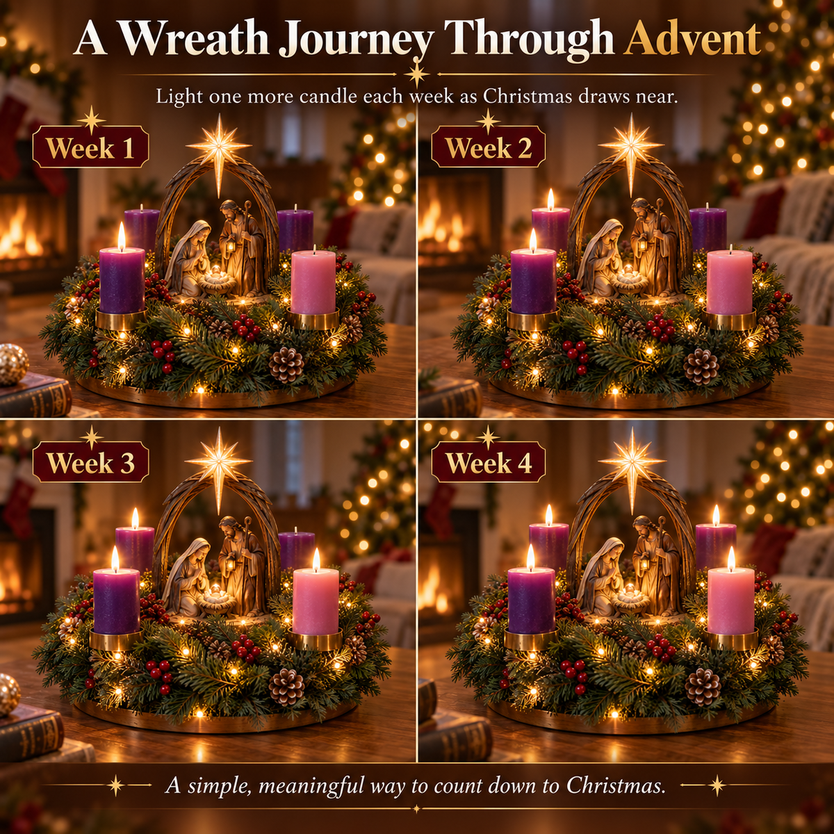 ✨ Last Day – 60% OFF-✝️ Lighted Nativity Advent Wreath🕯️