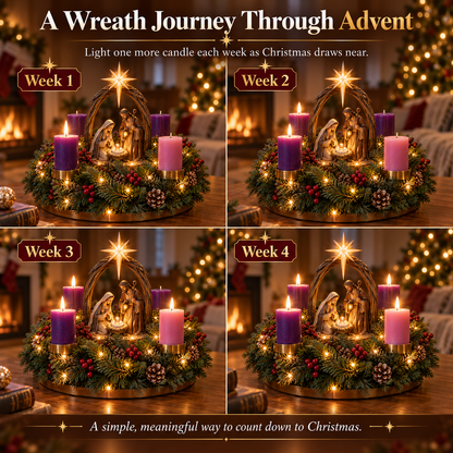 ✨ Last Day – 60% OFF-✝️ Lighted Nativity Advent Wreath🕯️