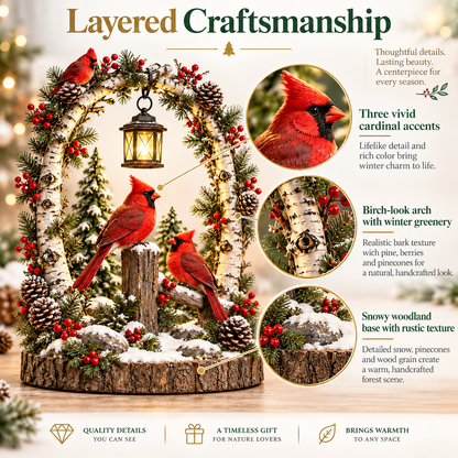 🐦✨ Cardinal Winter Glow Lantern – Lighted Woodland Christmas Tabletop Décor