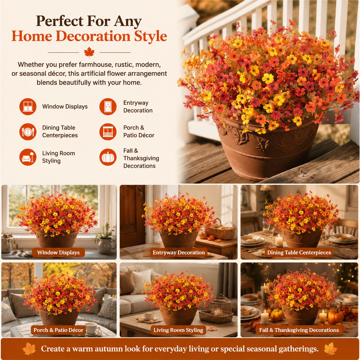 🍂Artificial Fall Eucalyptus & Violet Flower Arrangement — Bring The Warm Beauty Of Autumn Into Your Home