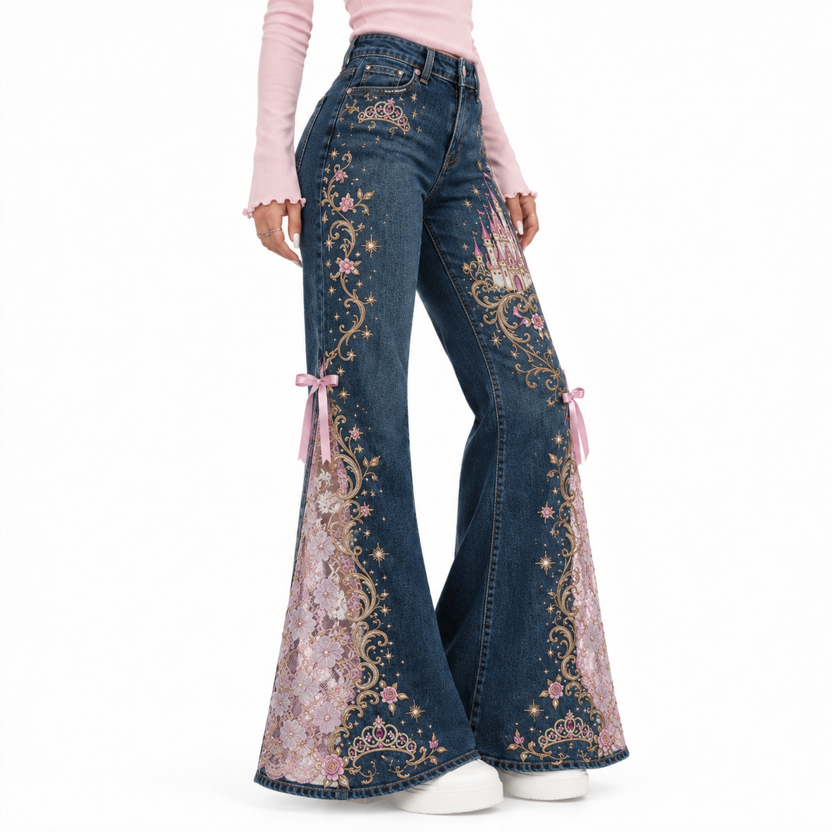 🔥Hot Sale 49% OFF🔥Royal Bloom Embroidered Flare Jeans