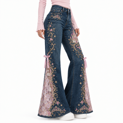 🔥Hot Sale 49% OFF🔥Royal Bloom Embroidered Flare Jeans