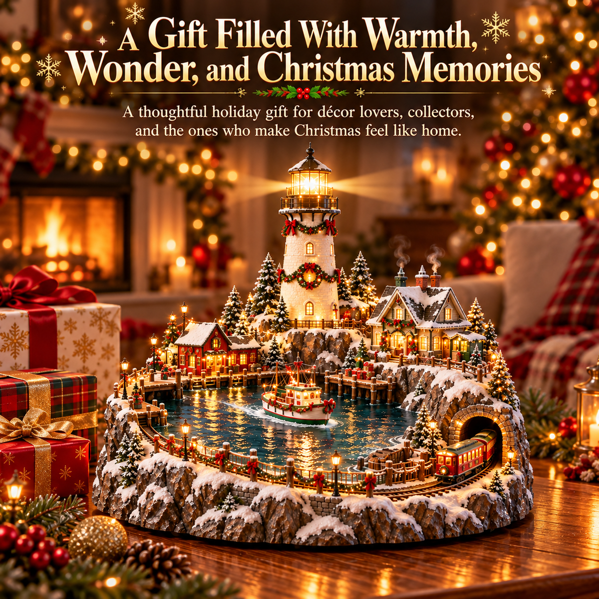 🔥 LAST DAY 49% OFF-🎄Christmas Lighthouse Harbor Village – Light-Up Winter Wonderland