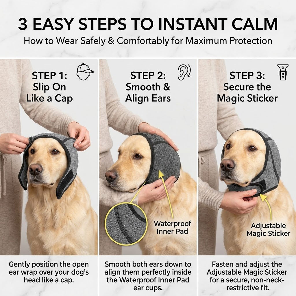 🔥 [Flash Sale - 50% OFF] No More Shivering from Thunder & Dryers! ❤️  Dog Calming Ear Wrap for Instant Anxiety Relief