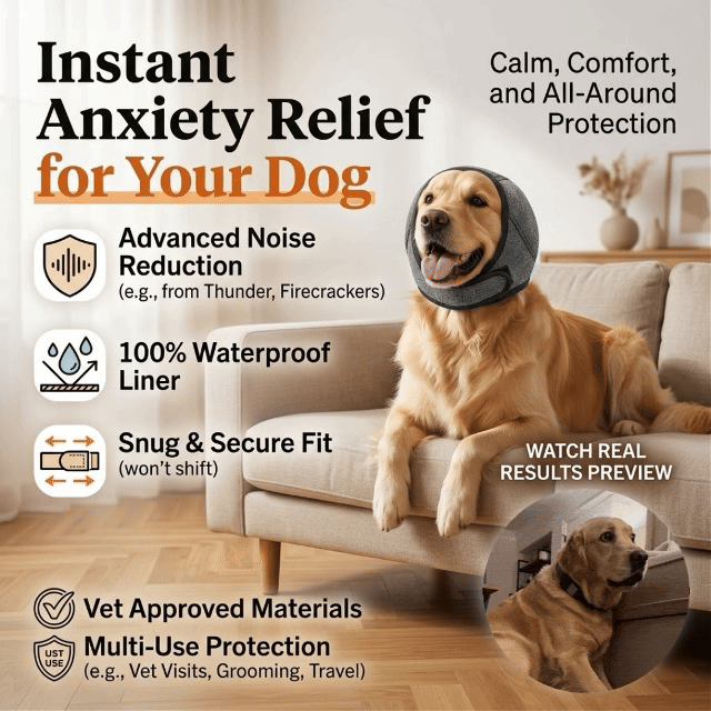🔥 [Flash Sale - 50% OFF] No More Shivering from Thunder & Dryers! ❤️  Dog Calming Ear Wrap for Instant Anxiety Relief