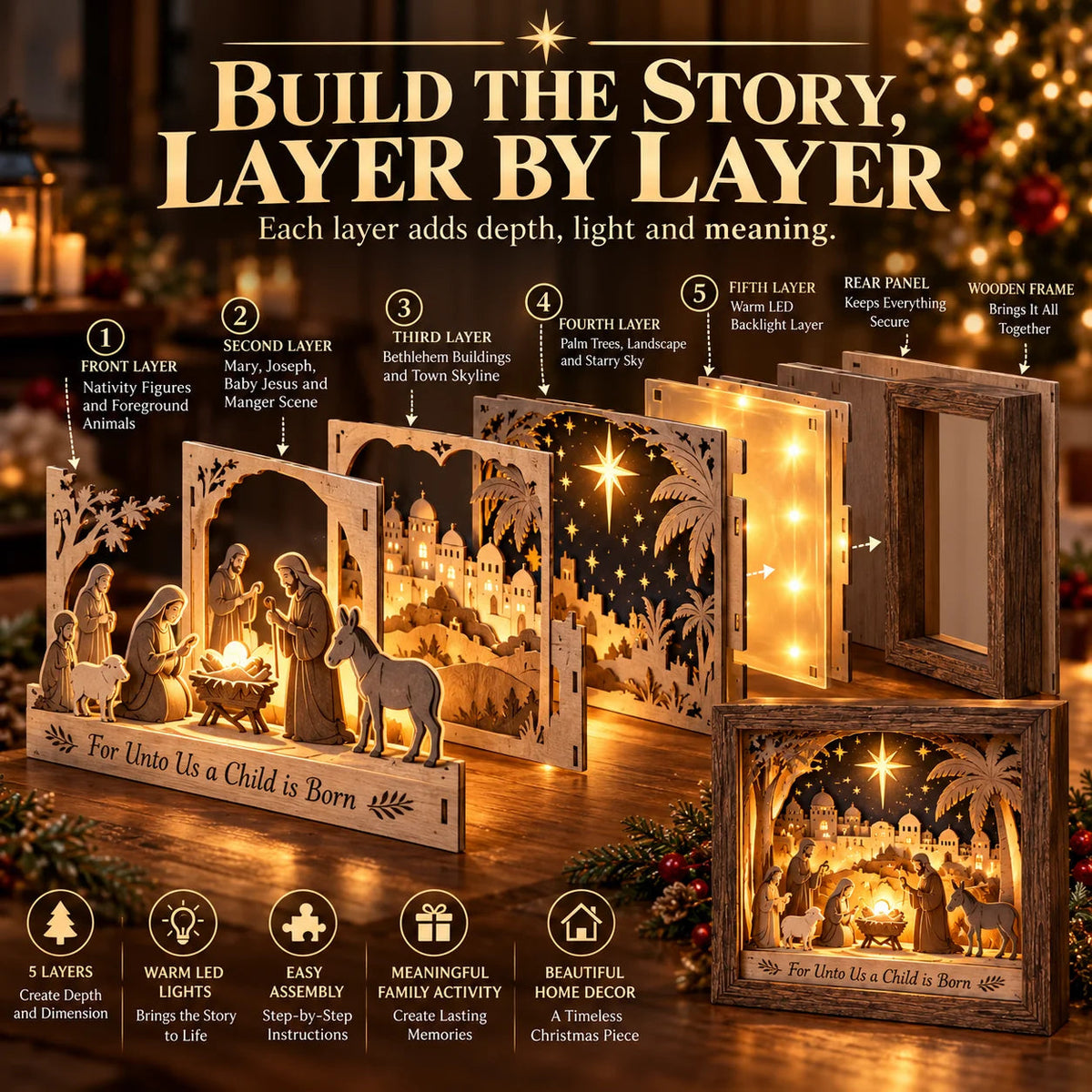 🔥Last Day 50% OFF-⭐ Bethlehem Light-up Nativity Shadow Box Diy Kit
