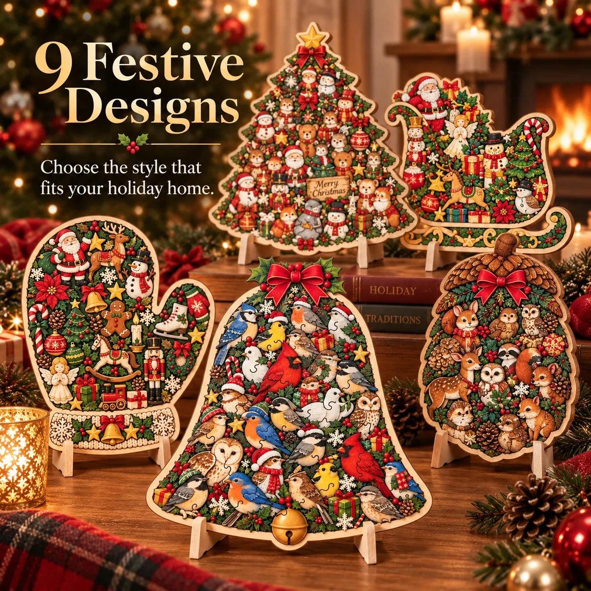 ⏳ Last Day 49% OFF –🎄🧩 Wooden Christmas Puzzle with Stand