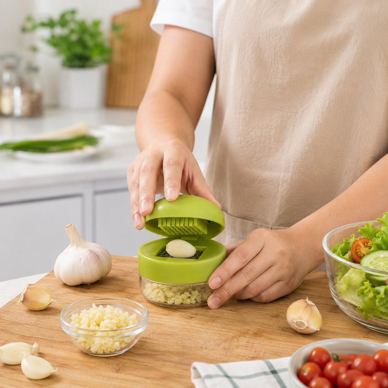 Mini Garlic Chopper and Press with Container