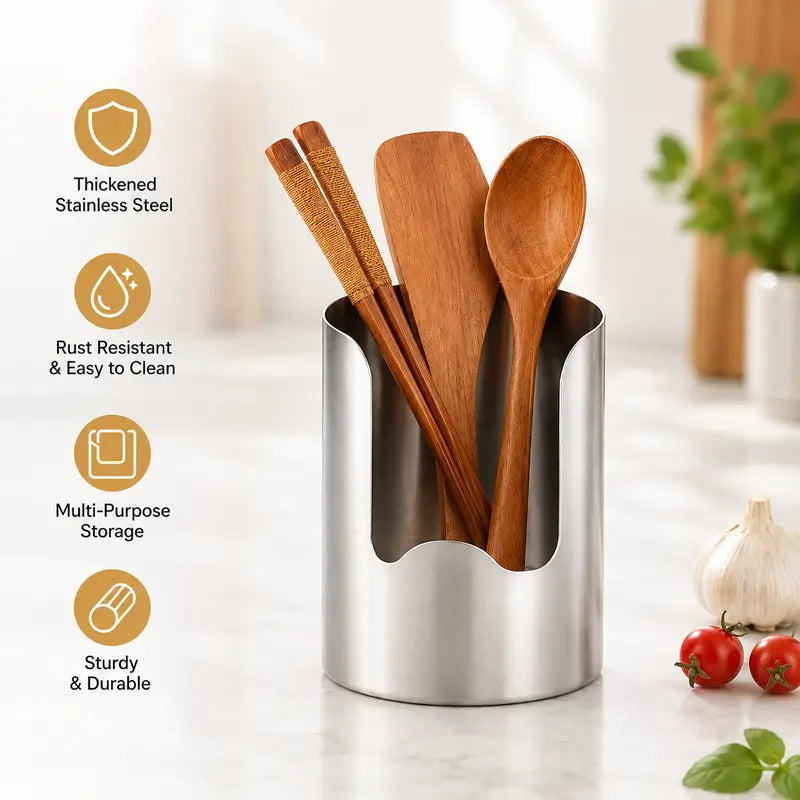 🍳Thickened Stainless Steel Utensil Organizer – Rust Resistant & Easy Clean