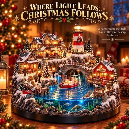 🔥 HOT SALE 49% OFF🔥 Harborlight Christmas™ — Lighted Coastal Village with Lighthouse, Fishing Boat & Underwater Scene ✨