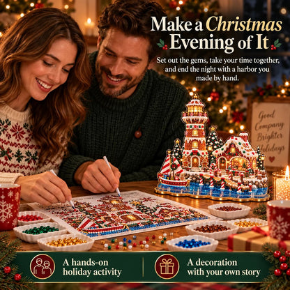 ✨ Last Day – 49% OFF!✨ Pearl Christmas Lighthouse Diamond Painting Kit🎅⛄️❄️
