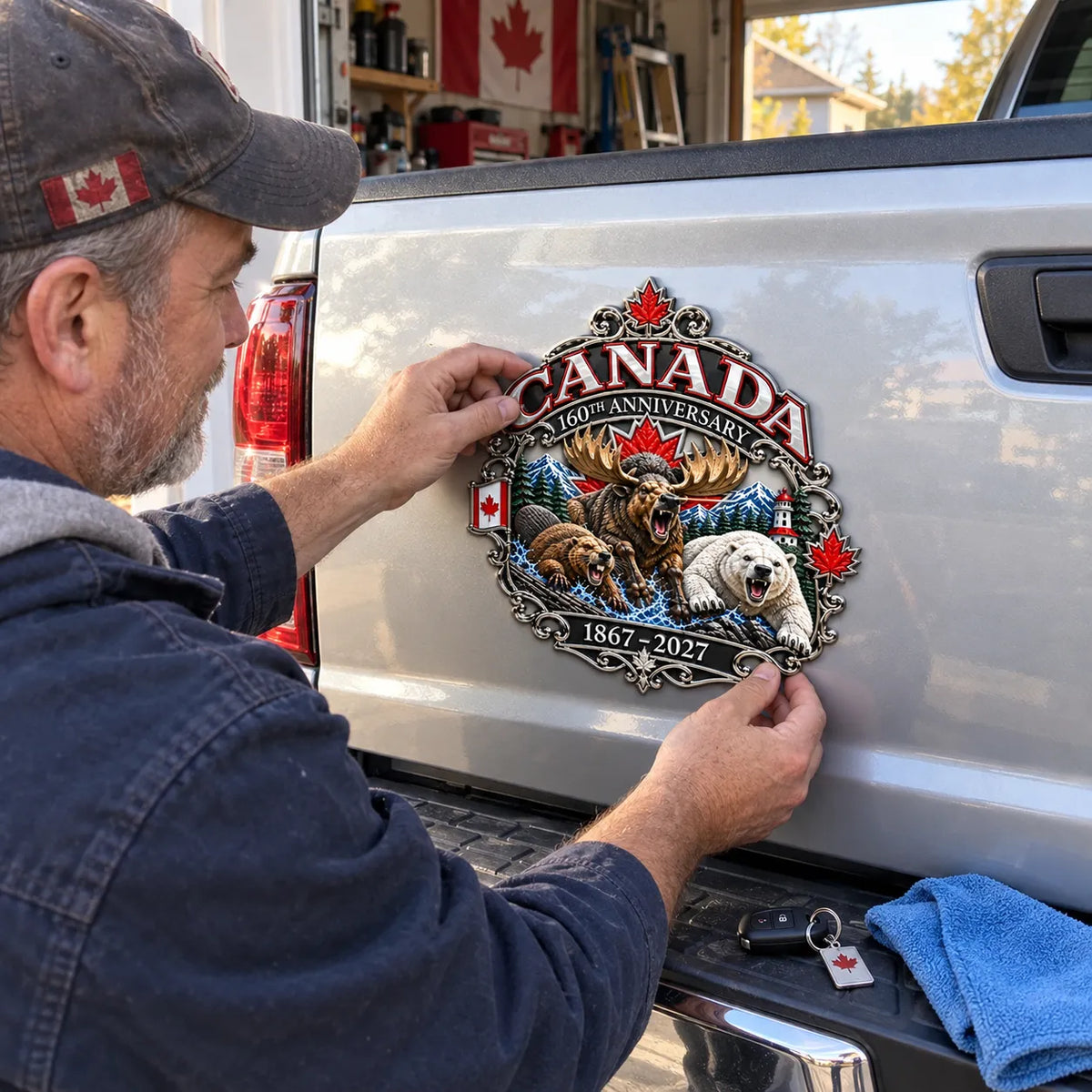 ⏳ Limited-Time 49% OFF – 🍁 Canada 160th Anniversary 3D Car Emblem | 8-Inch Metal Wildlife Badge, 1867–2027 🇨🇦