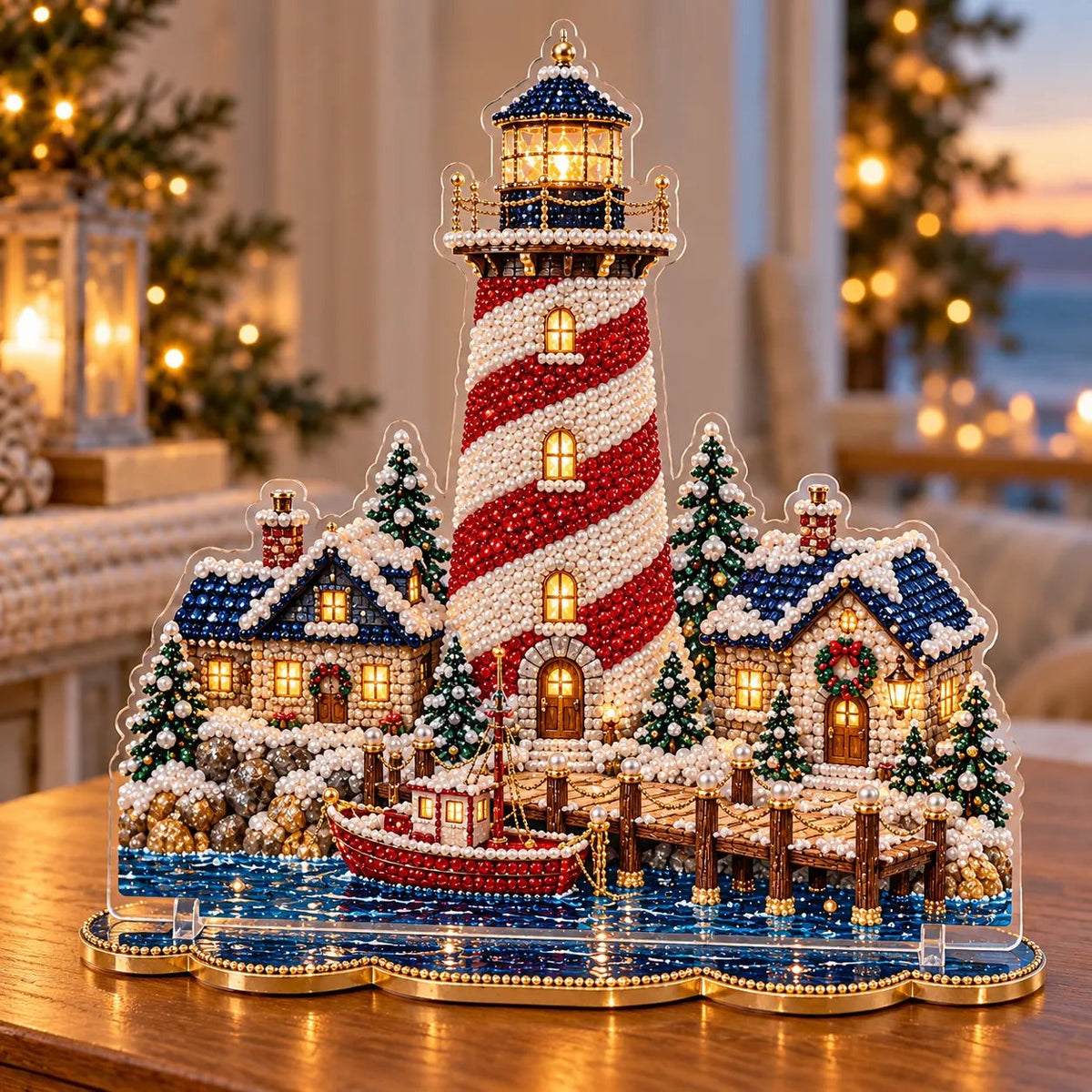 ✨ Last Day – 49% OFF!✨ Pearl Christmas Lighthouse Diamond Painting Kit🎅⛄️❄️