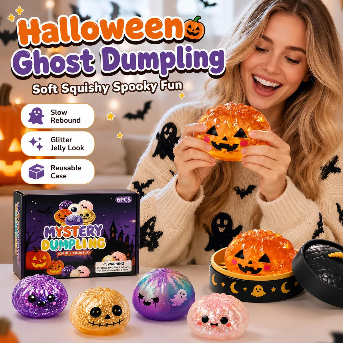 🎃 Halloween Dumpling Squeeze Squishy Toy