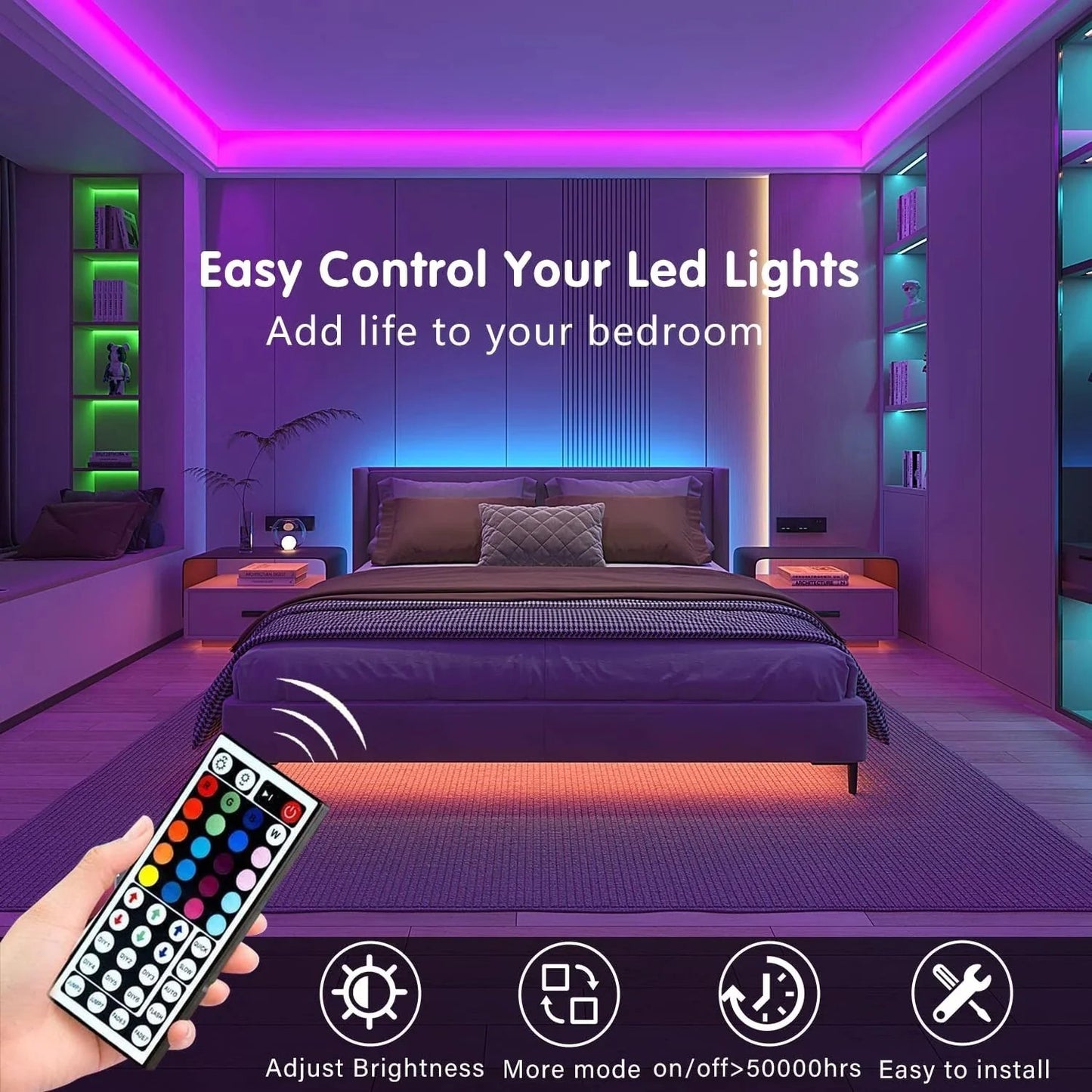 Smart RGB LED Strip Lights – Music Sync, App & Remote Control, Ultra-Long Customizable Mood Lighting