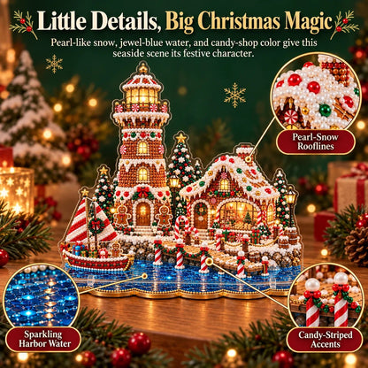 ✨ Last Day – 49% OFF!✨ Pearl Christmas Lighthouse Diamond Painting Kit🎅⛄️❄️