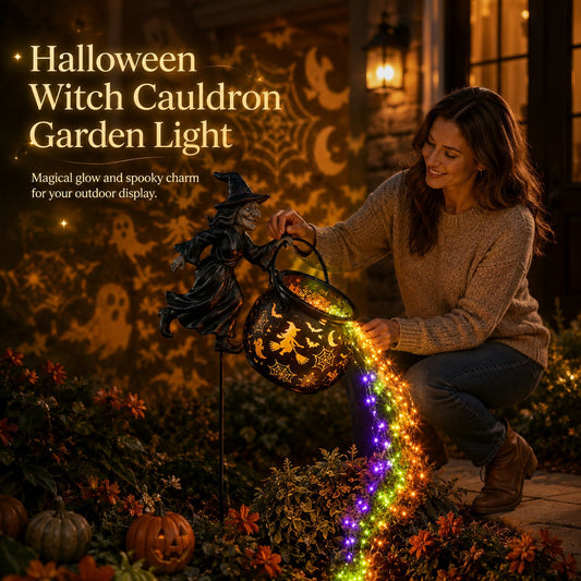 🧙🎃 Halloween Flying Witch Cauldron Garden Stake Light