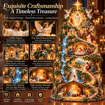 ✝️ “The Journey of Faith™” — A 3D “Life of Jesus” mountain display featuring integrated lighting and six sacred biblical scenes.