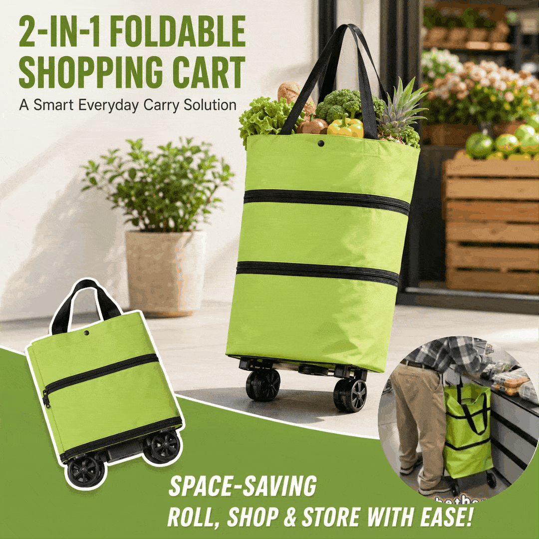🎁 50% OFF Gift for Mom – 2-in-1 Foldable Shopping Cart with Wheels