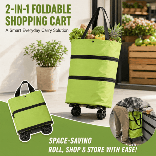 🎁 50% OFF Gift for Mom – 2-in-1 Foldable Shopping Cart with Wheels