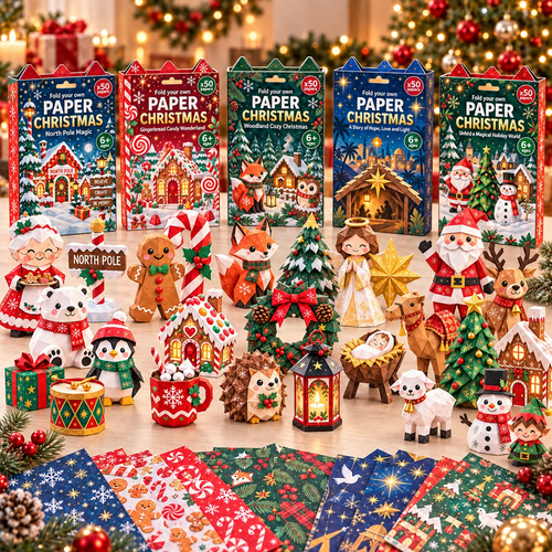 🎄✂️ Paper Christmas Craft Kit — 250 Sheets, 5 Festive Themes, DIY 3D Paper Crafts