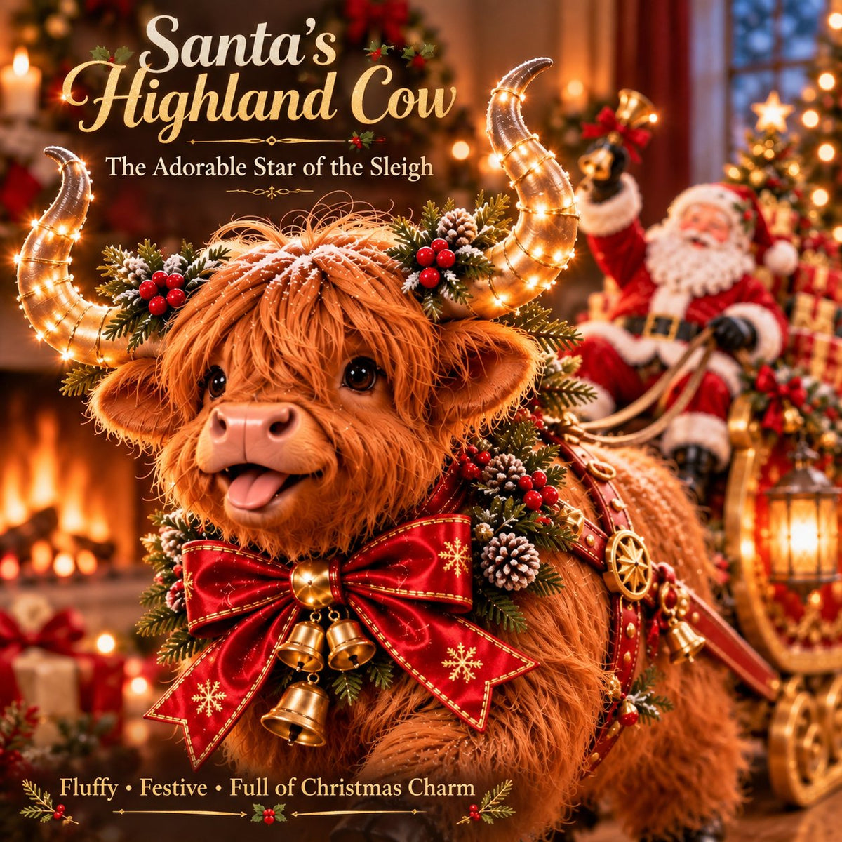 💥LAST DAY 50% OFF🐮🎅 Santa’s Highland Cow Christmas Sleigh