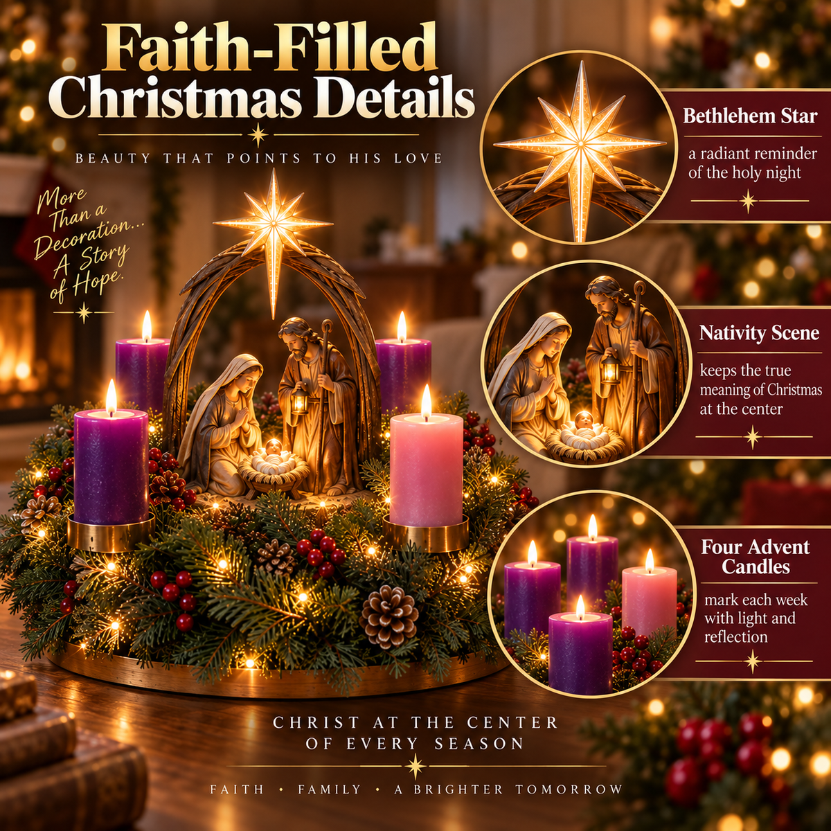 ✨ Last Day – 60% OFF-✝️ Lighted Nativity Advent Wreath🕯️