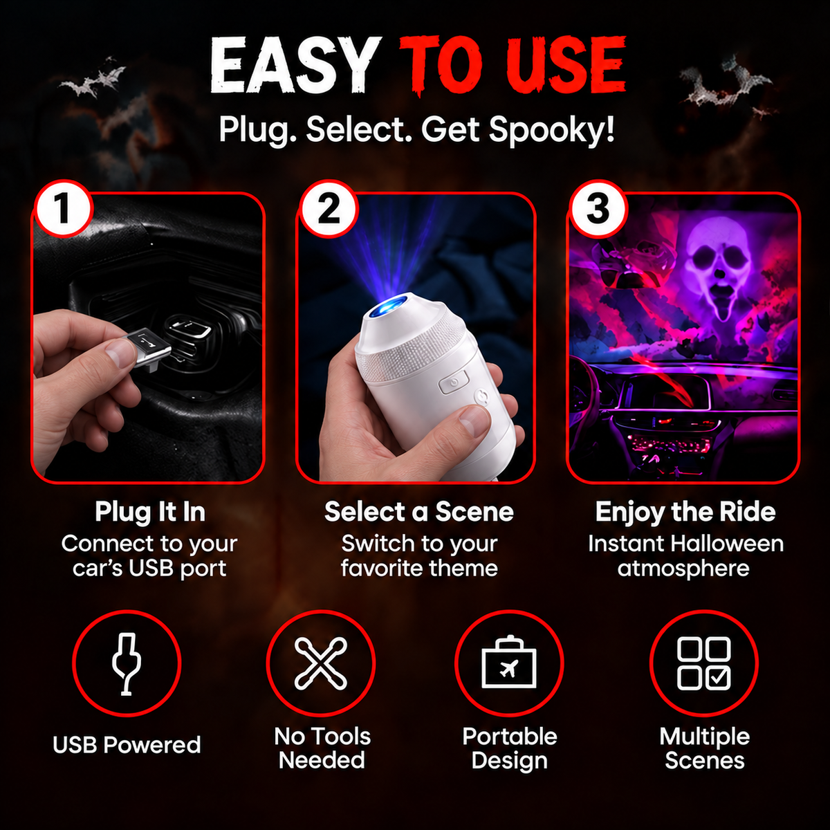 💥Hot Sale49% Off -👻 GhostRide™ Halloween Car Projector