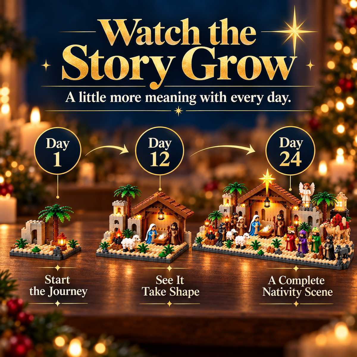 🎄 Last Day 50% OFF-⛪🎅Nativity Building Advent Calendar | 24 Daily Builds to Create a Complete Christmas Scene✝️