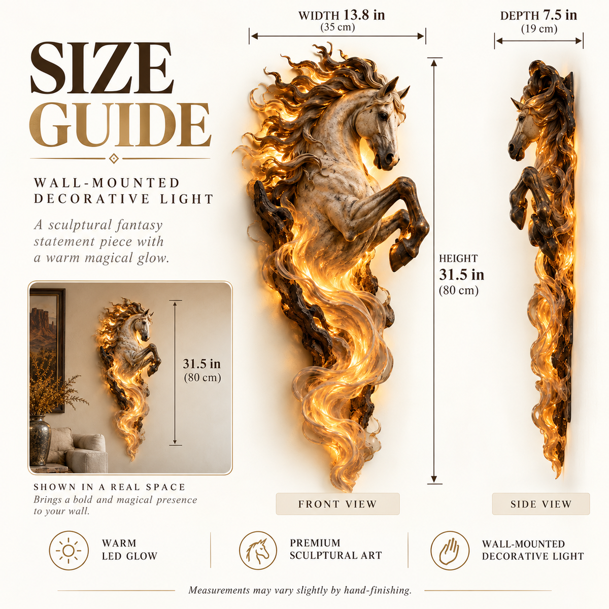 Emberlight horse wall sculpture size guide