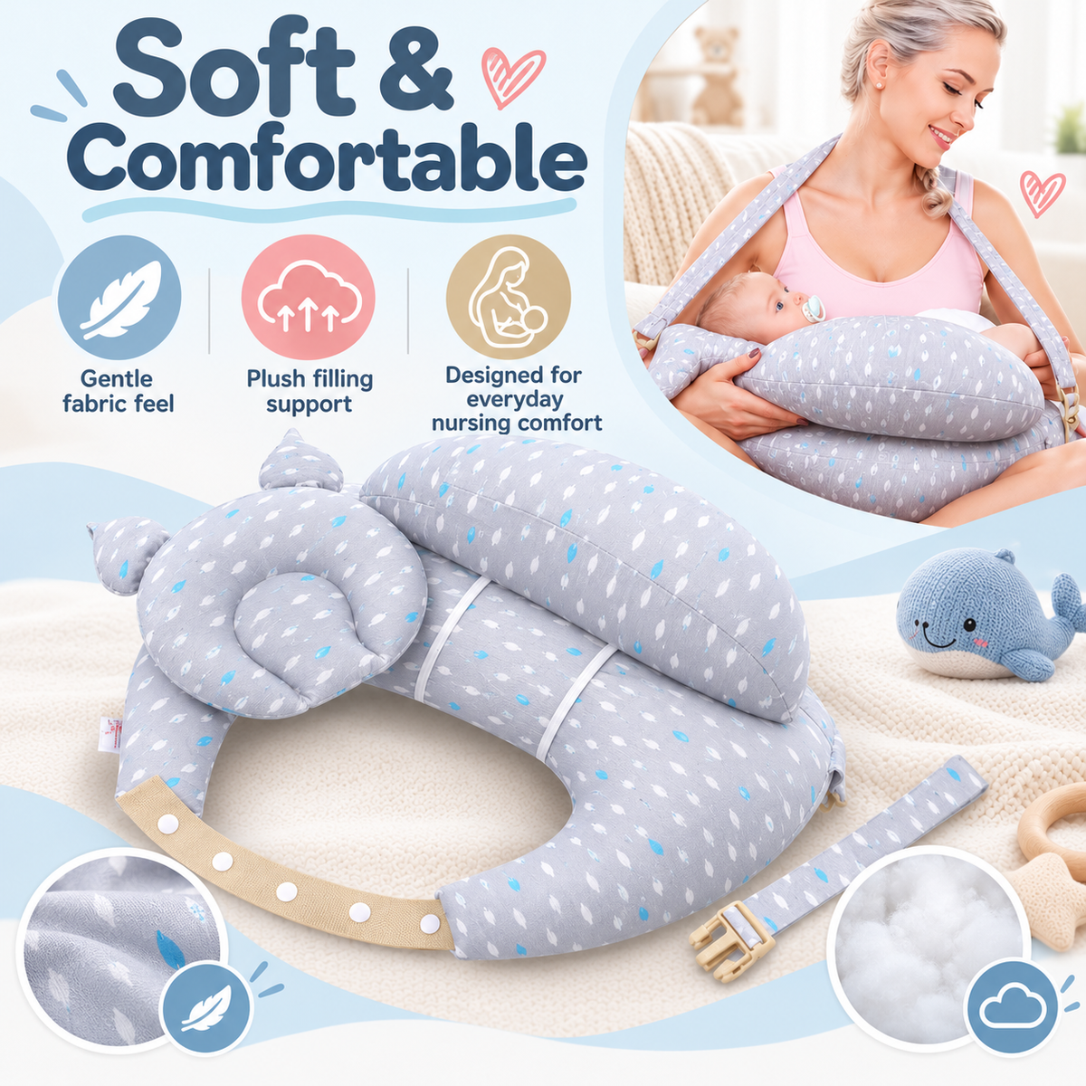 🔥Last Day 49% OFF👶 Ergonomic Nursing Pillow 🍼 Hands-Free Feeding Cushion with Adjustable Strap & Baby Pillow