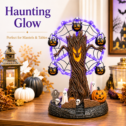 🎃 Lighted Halloween Ferris Wheel Resin Decoration with Haunted Tree and Ghosts 👻