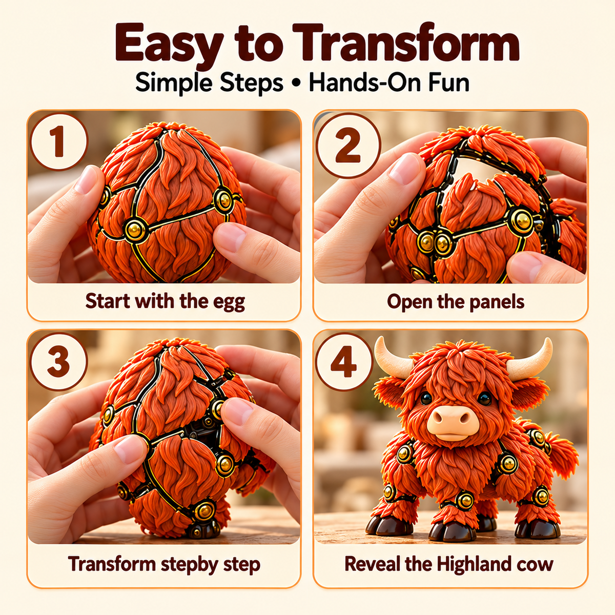 🔥Last Day 49% OFF🔥🐮 2-in-1 Transforming Highland Cow Egg – Articulated Figure！