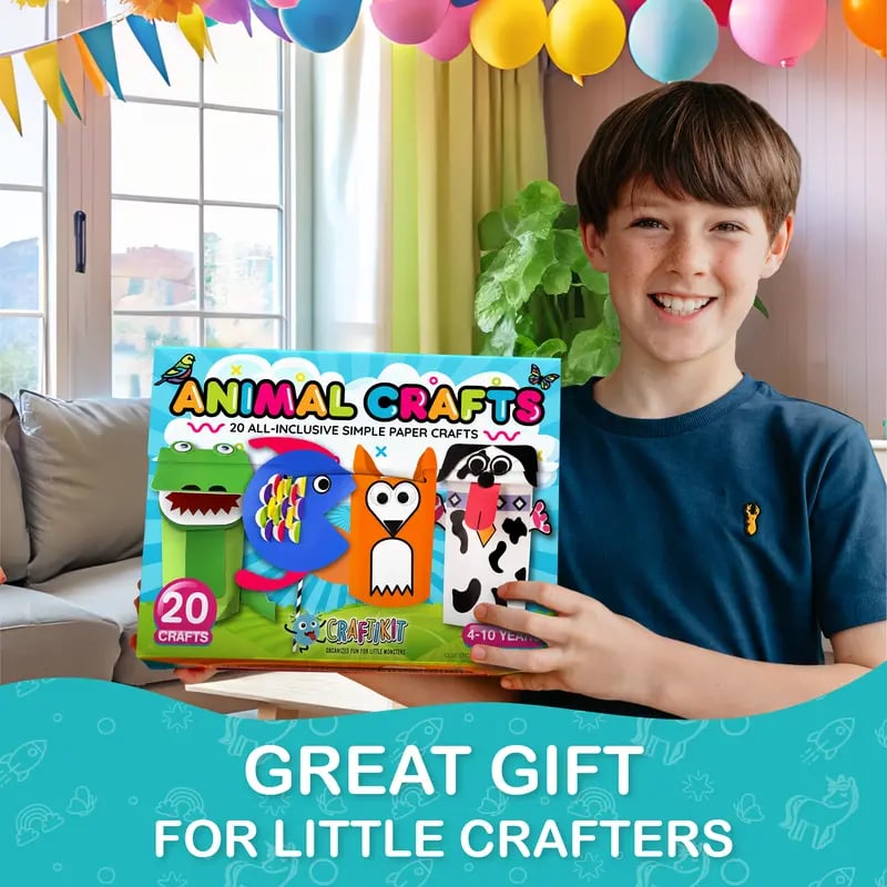 🎨 Craftikit 20 Crafts in a Box – Easy Low-Mess Paper Craft Kit for Kids Ages 3–8 ✂️✨