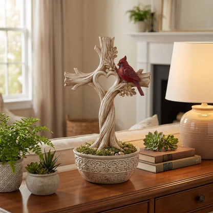 🔥LAST DAY 49% OFF -🐦Cardinal Heart Tree Cross – Hand-Carved Solid Wood Decor