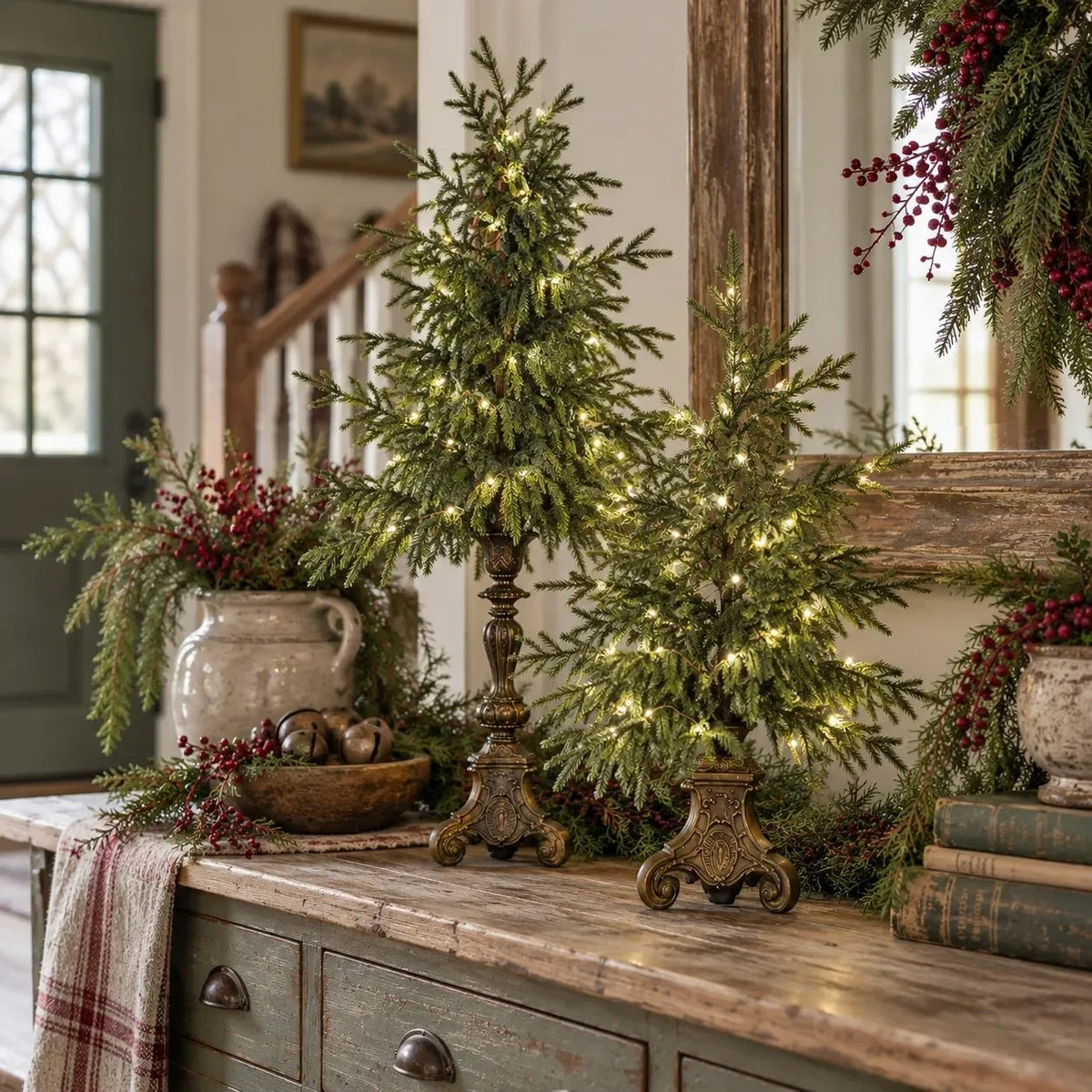 ✨ Last Day 50% OFF-🌙🎄 Vintage-Style Pre-Lit Evergreen Christmas Tree Set