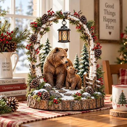 ⏳ Last Day 50% OFF-🐻Woodland Bear Family Lantern – Lighted Christmas Forest Tabletop Decor 🎄