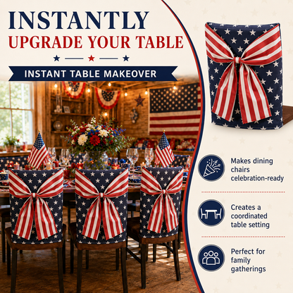 🎆 American Flag Chair Covers with Patriotic Bow for Independence Day Decor